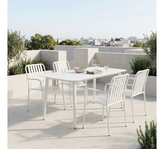 Τραπεζαρία Heven Vista pakoworld σετ 5τεμ λευκό αλουμίνιο 150x80x72εκ |  Σετ τραπεζαρία κήπου στο espiti