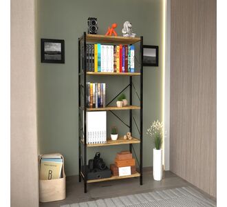 Βιβλιοθήκη Bimblem pakoworld oak με μαύρο μέταλλο 60x30x150εκ |  Βιβλιοθήκες στο espiti