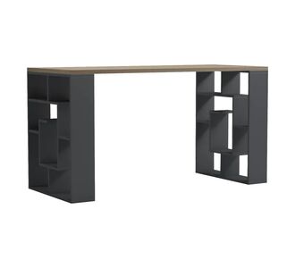 Γραφείο με ραφιέρα Labirent  pakoworld ανθρακί-sonoma 140x60x75εκ |  Γραφεία στο espiti