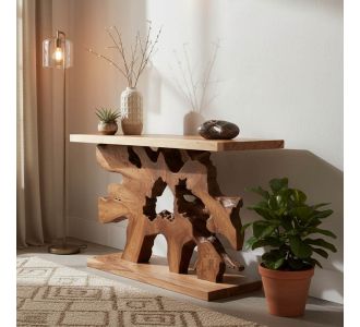Κονσόλα Nasiol Inart teak ξύλο σε φυσική απόχρωση 120x40x75εκ |  Βιτρίνες - Έπιπλα εισόδου στο espiti