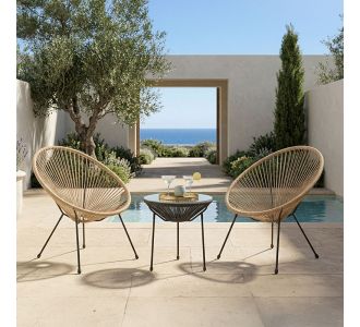 Σαλόνι Εξωτερικού Χώρου Acapulco pakoworld  Σετ 3τεμ pe rattan σε φυσική απόχρωση με μαύρο μέταλλο Φ50x52εκ |  Σαλόνια κήπου στο espiti