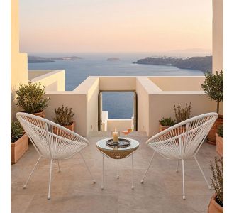 Σαλόνι Εξωτερικού Χώρου Acapulco pakoworld  Σετ 3τεμ λευκό μέταλλο με pe rattan σε φυσική απόχρωση Φ50x52εκ |  Σαλόνια κήπου στο espiti