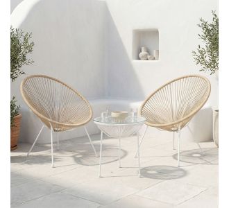 Σαλόνι Εξωτερικού Χώρου Acapulco pakoworld  Σετ 3τεμ pe rattan σε φυσική απόχρωση με λευκό μέταλλο Φ50x52εκ |  Σαλόνια κήπου στο espiti