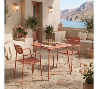 Τραπεζαρία Moraja Deraby pakoworld σετ 3τεμ terracotta μέταλλο 70x70x73εκ |  Σετ τραπεζαρία κήπου στο espiti