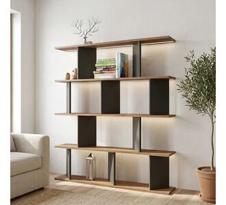 Βιβλιοθήκη Ratu pakoworld ανθρακί με oak 120x24,6x141εκ |  Βιβλιοθήκες στο espiti