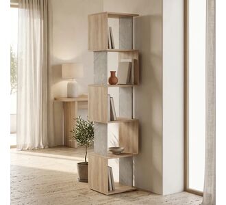 Βιβλιοθήκη Cubik pakoworld sonoma- γκρι μπεζ οψη μαρμάρου 35x30x161εκ |  Βιβλιοθήκες στο espiti