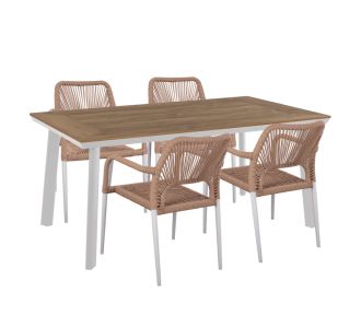ΣΕΤ ΤΡΑΠΕΖΑΡΙΑΣ 5ΤΜΧ TABER HM10824.01 ΑΛΟΥΜΙΝΙΟ ΛΕΥΚΟ--POLYWOOD--P.E.ΣΧΟΙΝΙ ΜΠΕΖ |  Σετ τραπεζαρία κήπου στο espiti