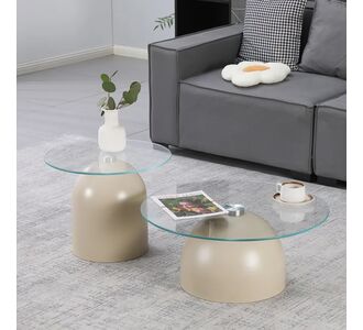 Τραπέζια σαλονιού Barel pakoworld σετ 2τεμ μέταλλο cappuccino- clear glass |  Τραπεζάκια σαλονιού στο espiti