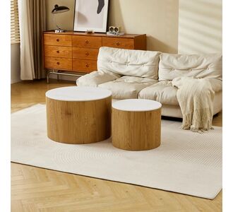Τραπέζια σαλονιού Nelba pakoworld 2τμχ mdf oak - κεραμική επιφάνεια όψη μαρμάρου |  Τραπεζάκια σαλονιού στο espiti
