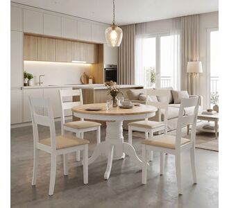 Τραπεζαρία Dallan Lars pakoworld 5τεμ λευκό rubberwood Φ100(+38)x100x75εκ |  Σετ τραπεζαρίες στο espiti