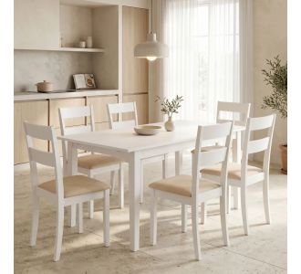 Τραπεζαρία Dallan Mabor pakoworld 7τεμ λευκό rubberwood 120-150x80x73,8εκ |  Σετ τραπεζαρίες στο espiti