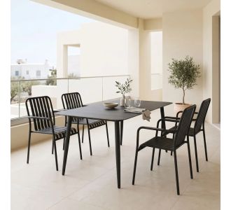 Τραπεζαρία Heven Vista pakoworld σετ 5τεμ μαύρο αλουμίνιο 150x80x72εκ |  Σετ τραπεζαρία κήπου στο espiti