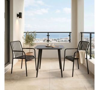 Τραπεζαρία Heven Vista pakoworld σετ 3τεμ μαύρο αλουμίνιο 80x80x72εκ |  Σετ τραπεζαρία κήπου στο espiti