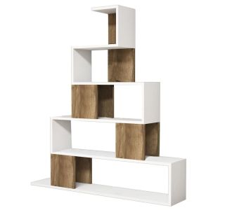 Βιβλιοθήκη ArteLibre PRUNELA Λευκό/Καρυδιά 120x22x131cm 14410007 ArteLibre |  Βιβλιοθήκες στο espiti