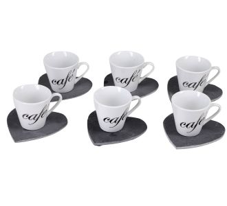 Κούπα 6cl 'Cafe' Με Πιατάκια Καρδιές Λευκό/Μαύρο Κεραμικό Σετ 12Τμχ 06510258 ArteLibre |  Ποτήρια στο espiti