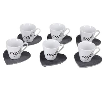 Κούπα 6cl 'Cafe' Με Πιατάκια Καρδιές Λευκό/Μαύρο Κεραμικό Σετ 12Τμχ 06510258 ArteLibre |  Ποτήρια στο espiti