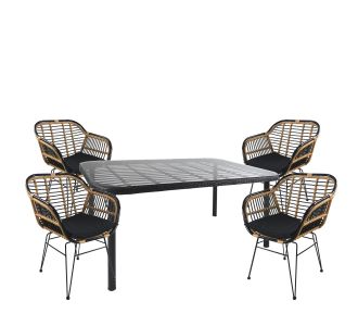 Σετ Τραπεζαρία Κήπου ArteLibre AMPIUS Μαύρο Μέταλλο/Rattan/Γυαλί Με 4 Καρέκλες 14990367 14990367 ArteLibre |  Σετ τραπεζαρία κήπου στο espiti