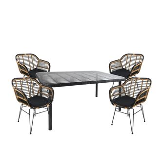 Σετ Τραπεζαρία Κήπου ArteLibre AMPIUS Μαύρο Μέταλλο/Rattan/Γυαλί Με 4 Καρέκλες 14990367 14990367 ArteLibre |  Σετ τραπεζαρία κήπου στο espiti