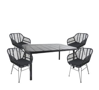 Σετ Τραπεζαρία Κήπου ArteLibre AMPIUS Μαύρο Μέταλλο/Rattan/Γυαλί Με 4 Καρέκλες 14990379 14990379 ArteLibre |  Σετ τραπεζαρία κήπου στο espiti