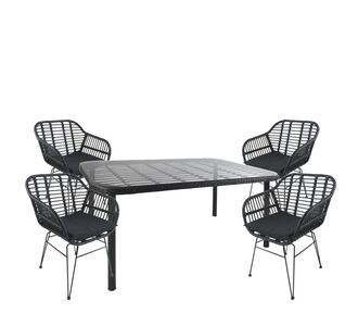 Σετ Τραπεζαρία Κήπου ArteLibre AMPIUS Μαύρο Μέταλλο/Rattan/Γυαλί Με 4 Καρέκλες 14990379 14990379 ArteLibre |  Σετ τραπεζαρία κήπου στο espiti