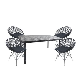 Σετ Τραπεζαρία Κήπου ArteLibre AMPIUS Μαύρο Μέταλλο/Rattan/Γυαλί Με 4 Καρέκλες 14990385 14990385 ArteLibre |  Σετ τραπεζαρία κήπου στο espiti