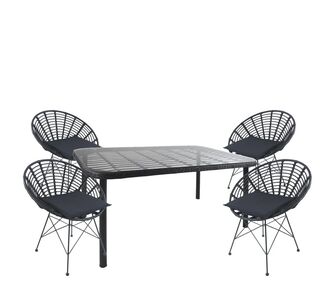 Σετ Τραπεζαρία Κήπου ArteLibre AMPIUS Μαύρο Μέταλλο/Rattan/Γυαλί Με 4 Καρέκλες 14990385 14990385 ArteLibre |  Σετ τραπεζαρία κήπου στο espiti