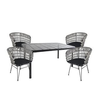 Σετ Τραπεζαρία Κήπου ArteLibre AMPIUS Μαύρο Μέταλλο/Rattan/Γυαλί Με 4 Καρέκλες 14990391 14990391 ArteLibre |  Σετ τραπεζαρία κήπου στο espiti