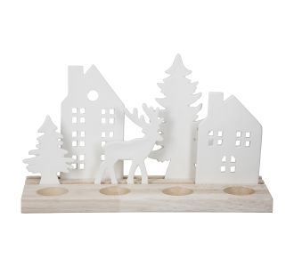 Κηροπήγιο Ορθογώνιο 'Wintertime' Πορσελάνη/Ξύλο Εκρού/Λευκό 10x30x18cm 05161008 ArteLibre |  Διακοσμητκά στο espiti