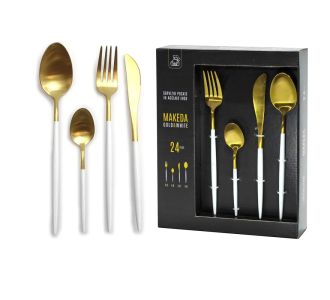Σετ Μαχαιροπήρουνα MAKEDA Λευκό/Χρυσό Inox 24Τμχ 06511604 ArteLibre |  Μαχαιροπήρουνα στο espiti