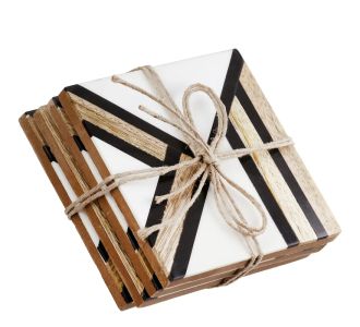 Σουβέρ Τετράγωνο ArteLibre Μαύρο/Καφέ/Λευκό Ξύλο 10x10cm Σετ 4Τμχ 05161315 ArteLibre |  Διακοσμητκά στο espiti