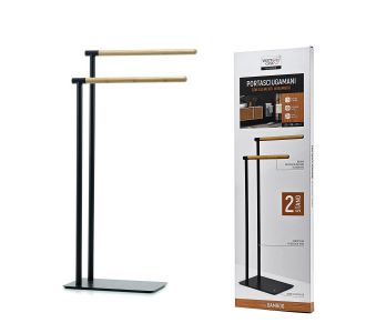 Βάση Πετσετών 2 Θέσεων Μαύρο/Μπαμπού 37x20x77cm 06512775 ArteLibre |  Στήλες Μπάνιου στο espiti