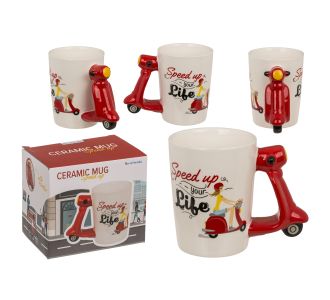 Κούπα Σκούτερ 375ml ‘Speed Up Your Ride’ Λευκό/Κόκκινο Κεραμικό 13.5x11cm 06530275 ArteLibre |  Ποτήρια στο espiti