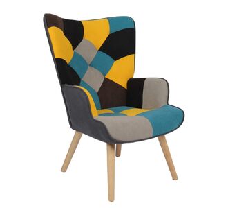 Πολυθρόνα ArteLibre BRIAR Κίτρινο/Μπλε Patchwork Ύφασμα/Ξύλο 73x69x96cm 14770072 ArteLibre |  Πολυθρόνες σαλονιού στο espiti