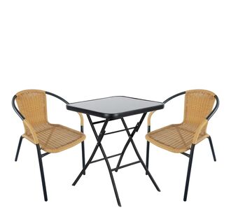 Σετ Τραπεζαρία Κήπου ArteLibre TAURUS Μαύρο/Μπεζ Rattan/Γυαλί/Μέταλλο Με 2 Πολυθρόνες 14990488 14990488 ArteLibre |  Σετ τραπεζαρία κήπου στο espiti