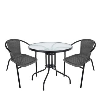 Σετ Τραπεζαρία Κήπου ArteLibre EARTH Μαύρο/Γκρι Rattan/Γυαλί/Μέταλλο Με 2 Πολυθρόνες 14990497 14990497 ArteLibre |  Σετ τραπεζαρία κήπου στο espiti