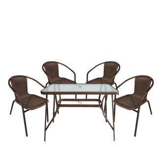 Σετ Τραπεζαρία Κήπου ArteLibre SUN Καφέ Rattan/Γυαλί/Μέταλλο Με 4 Πολυθρόνες 14990532 14990532 ArteLibre |  Σετ τραπεζαρία κήπου στο espiti