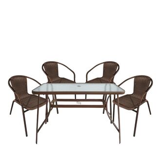 Σετ Τραπεζαρία Κήπου ArteLibre SUN Καφέ Rattan/Γυαλί/Μέταλλο Με 4 Πολυθρόνες 14990533 14990533 ArteLibre |  Σετ τραπεζαρία κήπου στο espiti