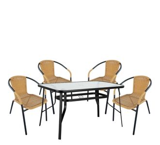 Σετ Τραπεζαρία Κήπου ArteLibre SUN Μαύρο/Μπεζ Rattan/Γυαλί/Μέταλλο Με 4 Πολυθρόνες 14990535 14990535 ArteLibre |  Σετ τραπεζαρία κήπου στο espiti