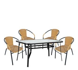 Σετ Τραπεζαρία Κήπου ArteLibre SUN Μαύρο/Μπεζ Rattan/Γυαλί/Μέταλλο Με 4 Πολυθρόνες 14990536 14990536 ArteLibre |  Σετ τραπεζαρία κήπου στο espiti