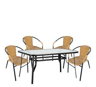 Σετ Τραπεζαρία Κήπου ArteLibre SUN Μαύρο/Μπεζ Rattan/Γυαλί/Μέταλλο Με 4 Πολυθρόνες 14990537 14990537 ArteLibre |  Σετ τραπεζαρία κήπου στο espiti