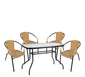 Σετ Τραπεζαρία Κήπου ArteLibre VULCAN Μαύρο/Μπεζ Rattan/Γυαλί/Μέταλλο Με 4 Πολυθρόνες 14990538 14990538 ArteLibre |  Σετ τραπεζαρία κήπου στο espiti