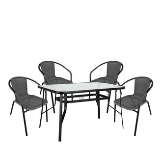 Σετ Τραπεζαρία Κήπου ArteLibre SUN Μαύρο/Γκρι Rattan/Γυαλί/Μέταλλο Με 4 Πολυθρόνες 14990539 14990539 ArteLibre |  Σετ τραπεζαρία κήπου στο espiti