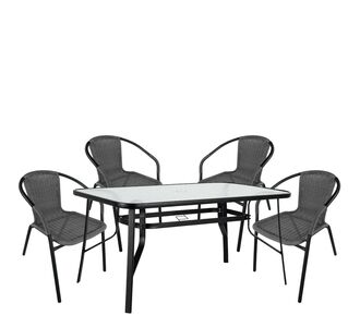 Σετ Τραπεζαρία Κήπου ArteLibre SUN Μαύρο/Γκρι Rattan/Γυαλί/Μέταλλο Με 4 Πολυθρόνες 14990540 14990540 ArteLibre |  Σετ τραπεζαρία κήπου στο espiti