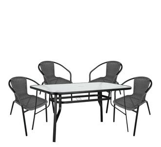 Σετ Τραπεζαρία Κήπου ArteLibre SUN Μαύρο/Γκρι Rattan/Γυαλί/Μέταλλο Με 4 Πολυθρόνες 14990541 14990541 ArteLibre |  Σετ τραπεζαρία κήπου στο espiti