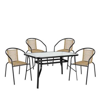Σετ Τραπεζαρία Κήπου ArteLibre SUN Μαύρο/Φυσικό Rattan/Γυαλί/Μέταλλο Με 4 Πολυθρόνες 14990590 14990590 ArteLibre |  Σετ τραπεζαρία κήπου στο espiti
