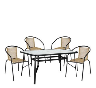 Σετ Τραπεζαρία Κήπου ArteLibre SUN Μαύρο/Φυσικό Rattan/Γυαλί/Μέταλλο Με 4 Πολυθρόνες 14990591 14990591 ArteLibre |  Σετ τραπεζαρία κήπου στο espiti