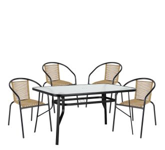Σετ Τραπεζαρία Κήπου ArteLibre SUN Μαύρο/Φυσικό Rattan/Γυαλί/Μέταλλο Με 4 Πολυθρόνες 14990592 14990592 ArteLibre |  Σετ τραπεζαρία κήπου στο espiti