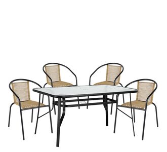 Σετ Τραπεζαρία Κήπου ArteLibre SUN Μαύρο/Φυσικό Rattan/Γυαλί/Μέταλλο Με 4 Πολυθρόνες 14990592 14990592 ArteLibre |  Σετ τραπεζαρία κήπου στο espiti