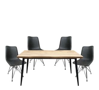 Σετ Τραπεζαρία (4+1) ArteLibre AMADORA Μαύρο/Φυσικό/Γκρι Μοριοσανίδα/PU/Μέταλλο 160x80x75cm 14990595 14990595 ArteLibre |  Σετ τραπεζαρίες στο espiti