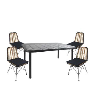 Σετ Τραπεζαρία Κήπου ArteLibre AMPIUS Μαύρο Μέταλλο/Rattan/Γυαλί Με 4 Καρέκλες 14990373 14990373 ArteLibre |  Σετ τραπεζαρία κήπου στο espiti